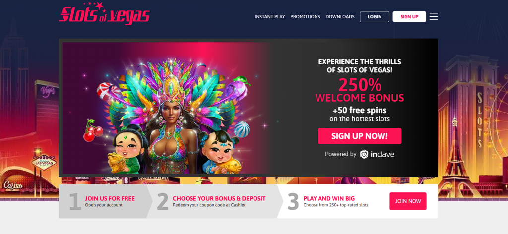 Slots of Vegas offshore casino featuring RTG slot games and classic casino design